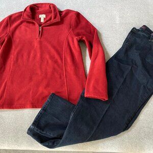 Bass Pro 3/4 Zip Fleece Sweater Christmas Red  Gloria Vanderbilt 18 W Jeans